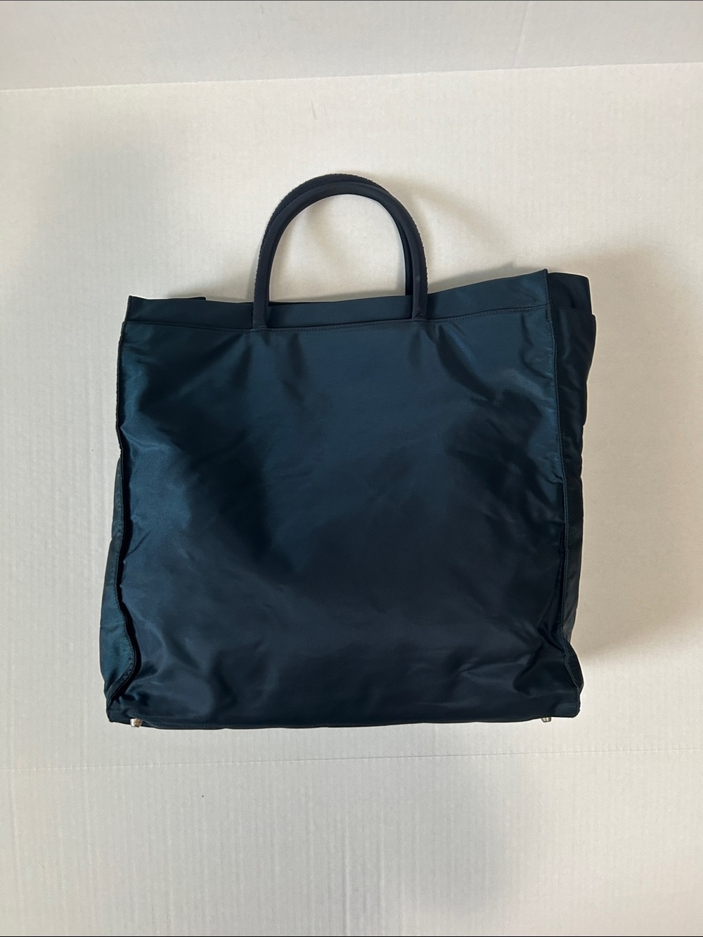 Prada Triangle Navy Tote Bag with Top Handles